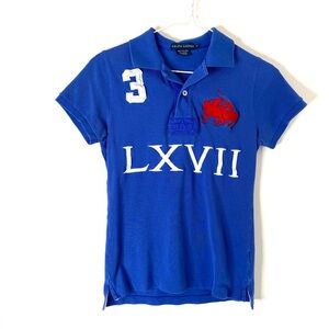 Ralph Lauren Polo Blue Big Pony #3 Patch Shirt Collared Short Sleeve Cotton